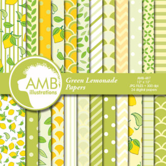 Lemonade paper, Green lemonade paper, scrapbook, digital papers, commercial use, Instant download, AMB-487