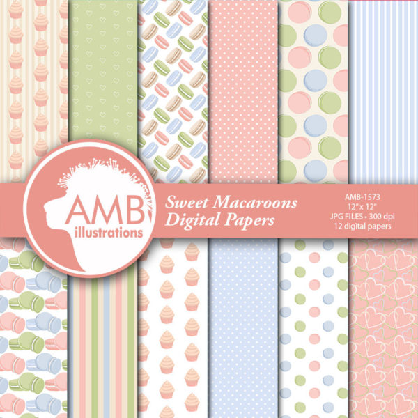 Macaroons Digital Papers, Sweet bakery Digital Papers, Cookie Papers, Pastel Bakery papers, Commercial Use, Scrapbook, Backgrounds, AMB-1572