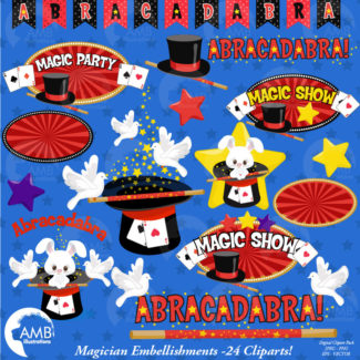 Magic clipart, Magician Show clipart, Magic Embellishments, Magic Birthday party, Magic Hat Clipart, commercial use, AMB-1194