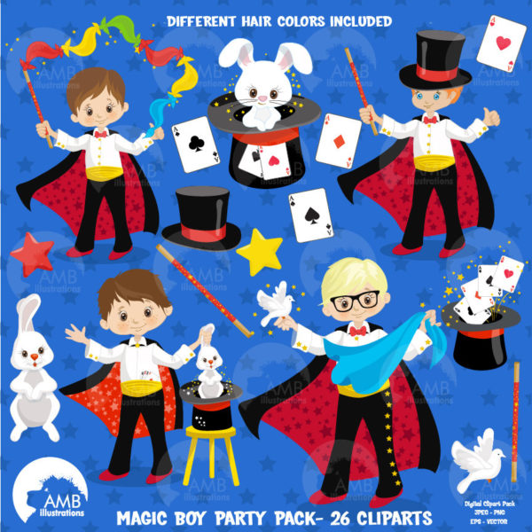 Magician clipart, Magician Boy clipart, Magic show clipart, Magic clipart, mega pack, commercial use, vector graphics,  AMB-1268