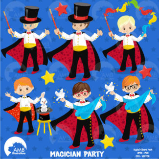 Magician clipart, Magician Boy clipart, Magic show clipart, Magic clipart, mega pack, commercial use, vector graphics,  AMB-1268