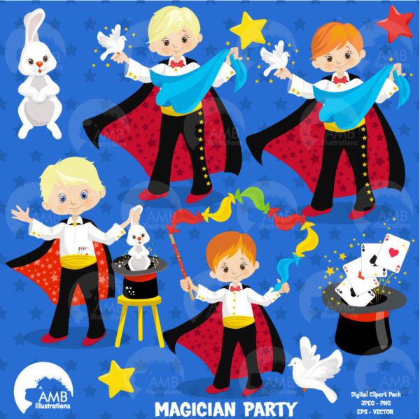 Magician clipart, Magician Boy clipart, Magic show clipart, Magic clipart, mega pack, commercial use, vector graphics,  AMB-1268