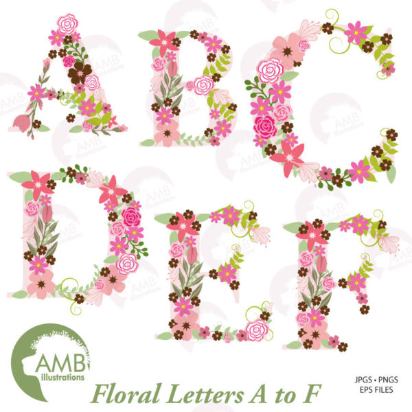 MEGA Bundle Floral Alphabet Clipart, Alphabet clipart Letters A to Z, Wedding Floral clipart, commercial use,  Amb-1641