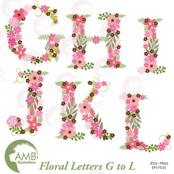 MEGA Bundle Floral Alphabet Clipart, Alphabet clipart Letters A to Z, Wedding Floral clipart, commercial use,  Amb-1641