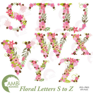 MEGA Bundle Floral Alphabet Clipart, Alphabet clipart Letters A to Z, Wedding Floral clipart, commercial use,  Amb-1641