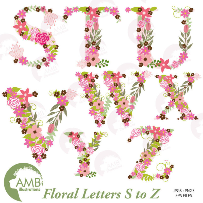 MEGA Packs Wedding Florals Alphabet, Letters A To Z - AMBillustrations.com