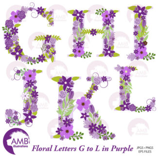 MEGA Bundle Floral Letters Clipart, Purple Alphabet clipart, Letters A to Z, Wedding Purple Floral Clipart, Commercial Use, Amb-1657