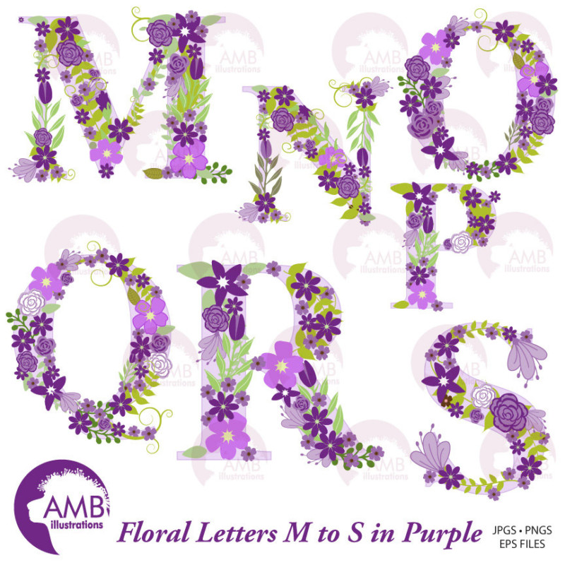 MEGA Bundle Floral Letters Clipart, Purple Alphabet clipart, Letters A