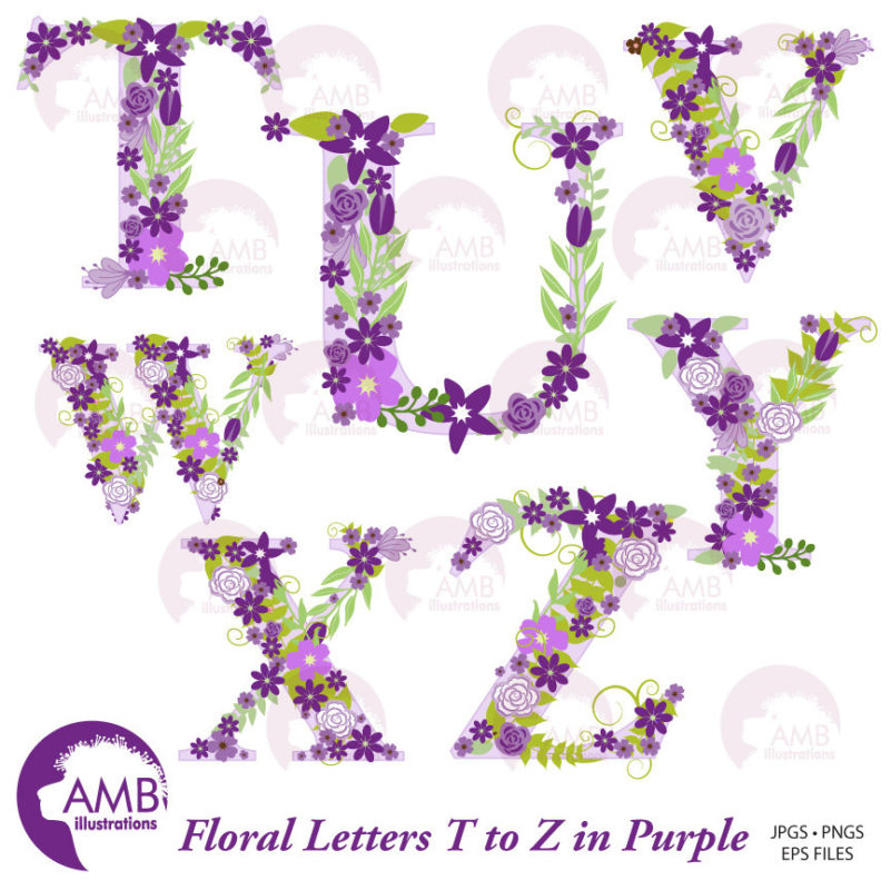 MEGA Bundle Wedding Purple Florals Alphabet , Letters A To Z ...