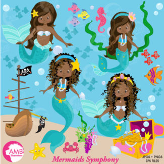 African American Mermaids clipart