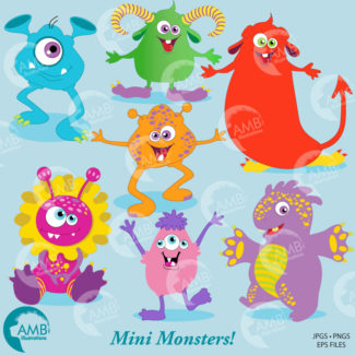 Little Baby Monsters Clipart 1 Clipart for Kids, Commercial Use, AMB-552