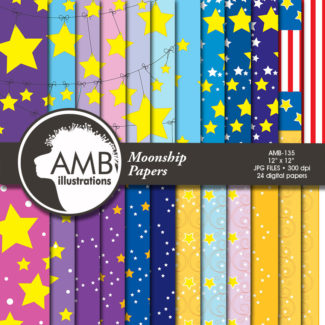 Moon and Stars digital paper, scrapbooking, scrapbook backgrounds, commercial use, instant download, AMB-421