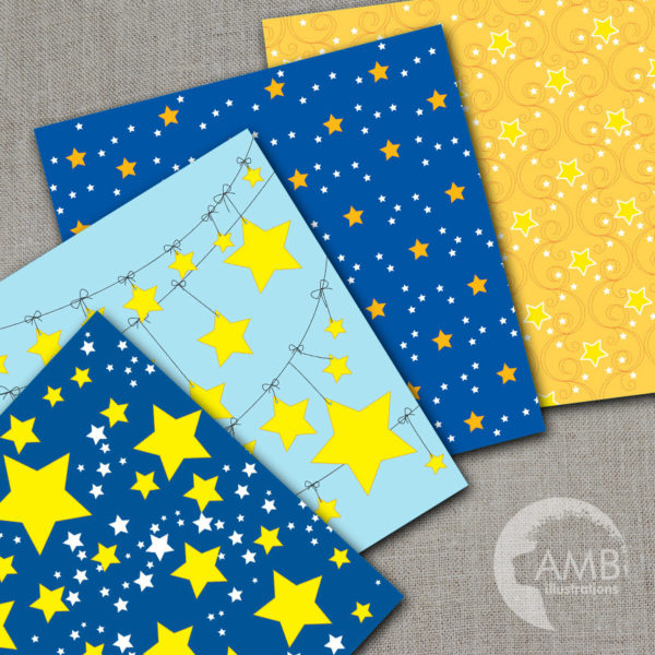 Moon and Stars digital paper, scrapbooking, scrapbook backgrounds, commercial use, instant download, AMB-421