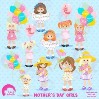 Mothers day Clipart, Mothers Day kids, Mom clipart, kids holding flowers clipart, fashion kids, digital clip art, AMB-1277