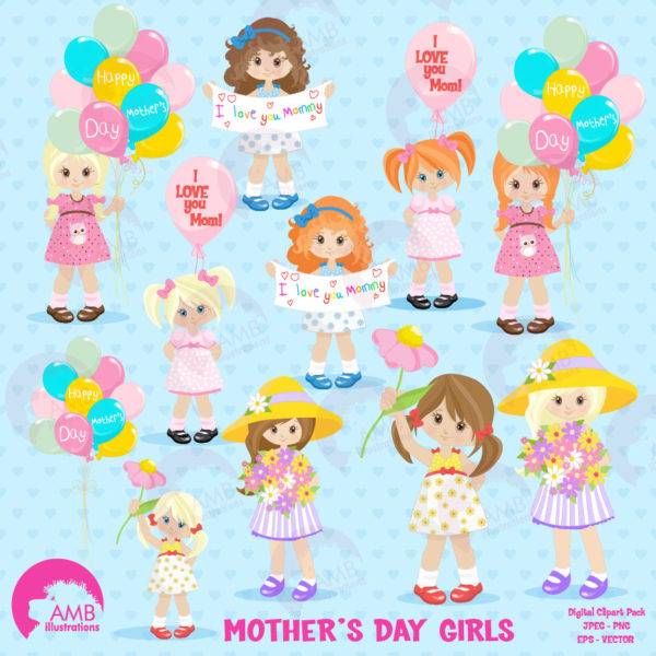 Mothers day Clipart, Mothers Day kids, Mom clipart, kids holding flowers clipart, fashion kids, digital clip art, AMB-1277