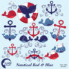 Nautical Clipart, Coastal Clipart, Nautical Clip Art, Beach, Whale, Anchor, Marina, Red and Blue Sailing Clipart, AMB-926