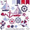 Nautical Cliparts, Sailboat Clipart in Red and Blue, Yachting Anchors, Whales Sailboats Seashells, commercial use, AMB-521
