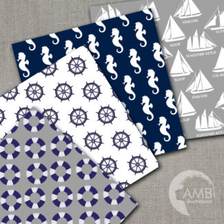 Nautical digital papers, Coastal papers, Nautical scrapbook papers, Blue and Grey Papers,  commercial use, AMB-1251