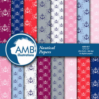 Nautical digital papers, Coastal papers, Nautical scrapbook papers, commercial use, AMB-807