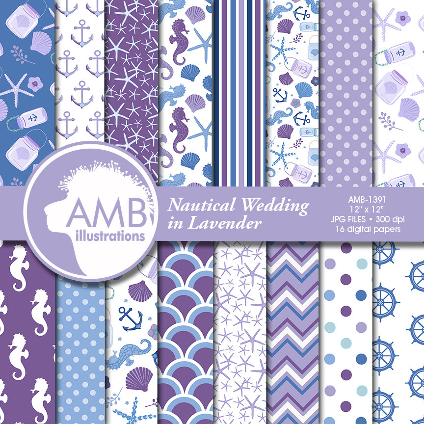 Lavender Nautical Papers Weddings Beach Themed Scrapbook Patterns