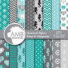 Nautical Digital Papers in Turquoise and Grey, Coastal papers, Nautical scrapbook papers, commercial use, AMB-562