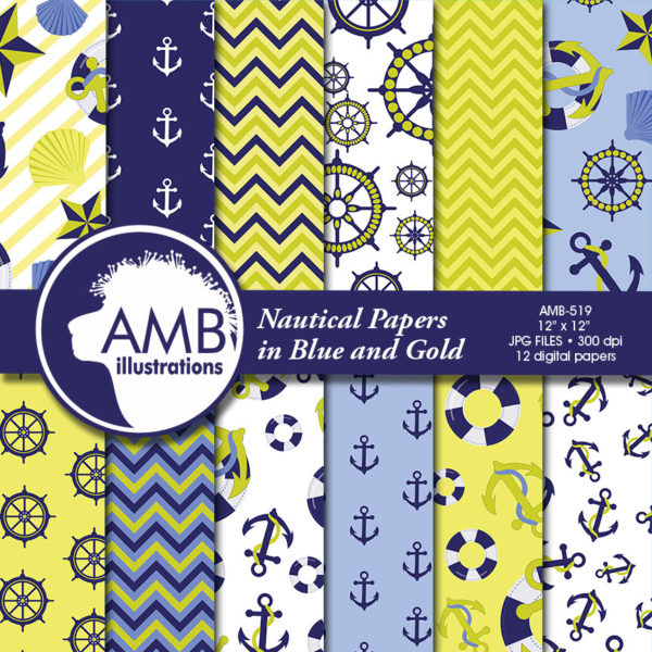 Nautical digital papers, Nautical scrapbook paper and backgrounds, commercial use, instant downloaded, AMB-519