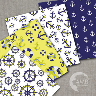 Nautical digital papers, Nautical scrapbook paper and backgrounds, commercial use, instant downloaded, AMB-519