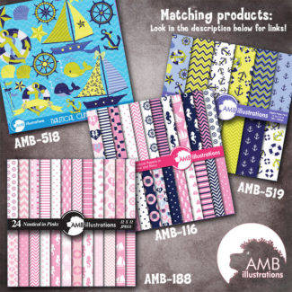 Nautical digital papers, Nautical scrapbook paper and backgrounds, commercial use, instant downloaded, AMB-519