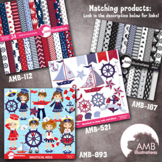 Nautical digital papers, Nautical scrapbook paper and backgrounds, commercial use, instant downloaded, AMB-519