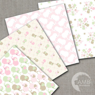 Nursery digital papers, Baby papers, Newborn papers, Nursery Pastel papers, Elephant papers, commercial use, AMB-1368