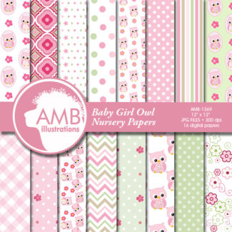 Nursery digital papers, Baby papers, Newborn papers, Nursery Pastel papers, Owl digital papers, commercial use, AMB-1369