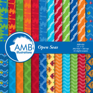 Ocean papers, Nautical digital papers, Nautical papers, waves paper, fish paper, beach paper, commercial-use, AMB-404