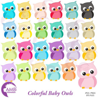 Colorful Baby Owls Clipart