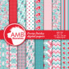 Paisley Digital Papers, Shabby Chic Pink and Teal Floral Papers, Paisley Floral Pattern, Scrapbook Paper, Commercial Use, AMB-1456