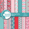 Paisley Digital Papers, Shabby Chic Pink and Teal Floral Papers, Paisley Floral Pattern, Scrapbook Paper, Commercial Use, AMB-1457