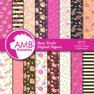 Rose Trellis Vintage Flowers Patterns Shabby chic papers, vintage flowers, Pink digital papers, pink floral pattern, country chic, AMB-1808