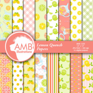 Pink Lemonade Digital Papers, lemon paper, Lemonade paper, Picnic Paper, lemon theme scrapbook pages, for your projects, AMB-1330