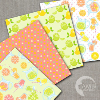 Pink Lemonade Digital Papers, lemon paper, Lemonade paper, Picnic Paper, lemon theme scrapbook pages, for your projects, AMB-1330