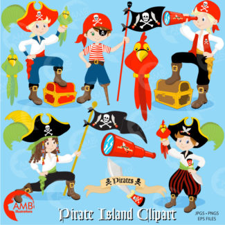 Pirate clipart, Boy Pirate, Buccaneer, Treasure Island, Pirate Birthday Party, Pirate Ship, Treasure Chest, Commercial Use, AMB-173
