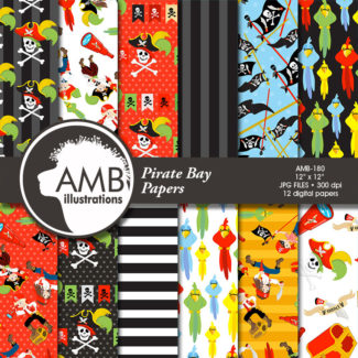 Pirate digital papers, Nautical papers, Pirate Party, Pirate background, Pirate pattern, commercial use, AMB-179