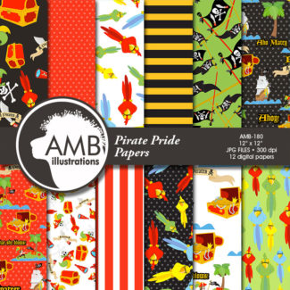 Pirate digital papers, Nautical papers, Pirate scrapbook papers, Pirate Party background, Pirate pattern, commercial use, AMB-180