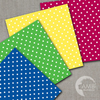 Polka Dots papers, polka dot papers, white dots and colored backgrounds, scrapbook papers, commercial use, digital download, AMB-410