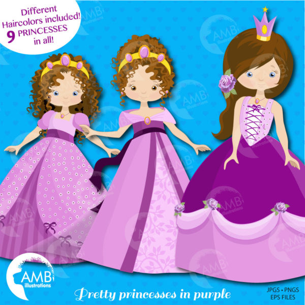 Princess clipart, Princess clipart, Purple princess clip art, Fairy princess, commercial use, vector graphics, AMB-991