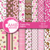 Puppy Dog Papers, Dog digital papers, Pink Puppy Papers, Paws pattern papers, invites, card making and crafts, AMB-1387