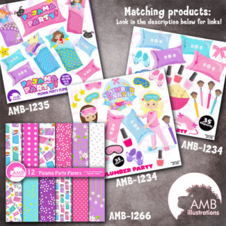 Pyjama party Digital Papers, Sleep over, Scrapbook Papers, sleepover, commercial use, AMB-1266