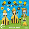 Queen Bee clipart, Fairy clipart, Princess clipart, Bumble bee clip art, Honey Bees Clipart, Banner Clipart, commercial use, AMB-929