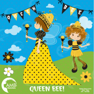 Queen Bee clipart, Fairy clipart, Princess clipart, Bumble bee clip art, Honey Bees Clipart, Banner Clipart, commercial use, AMB-929