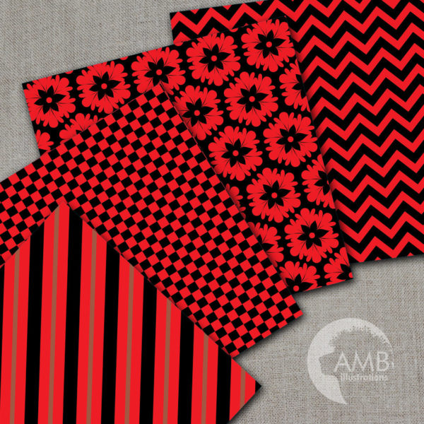 Red and Black Mixed digital papers, Polkadot papers, Striped background papers, commercial use, instant download, AMB-537