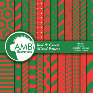 Red and Green Digital Papers, Christmas papers, chevron papers, striped papers, Mixed Digital Backgrounds, Commercial use, AMB-549