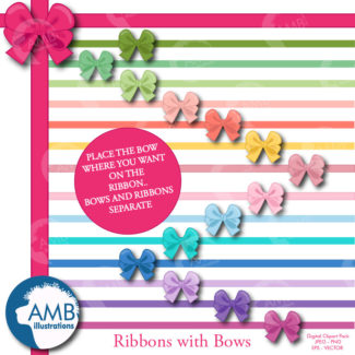Ribbons and bows clipart, Multi-Colored Bows and ribbons clipart, shabby chic, ribbons, bows, commercial use, AMB-971